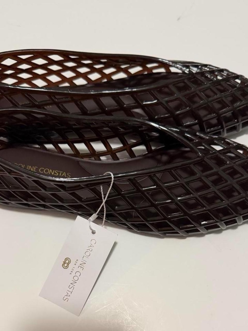 Caroline Constas Chocolate Brown Lattice Ballet Flats